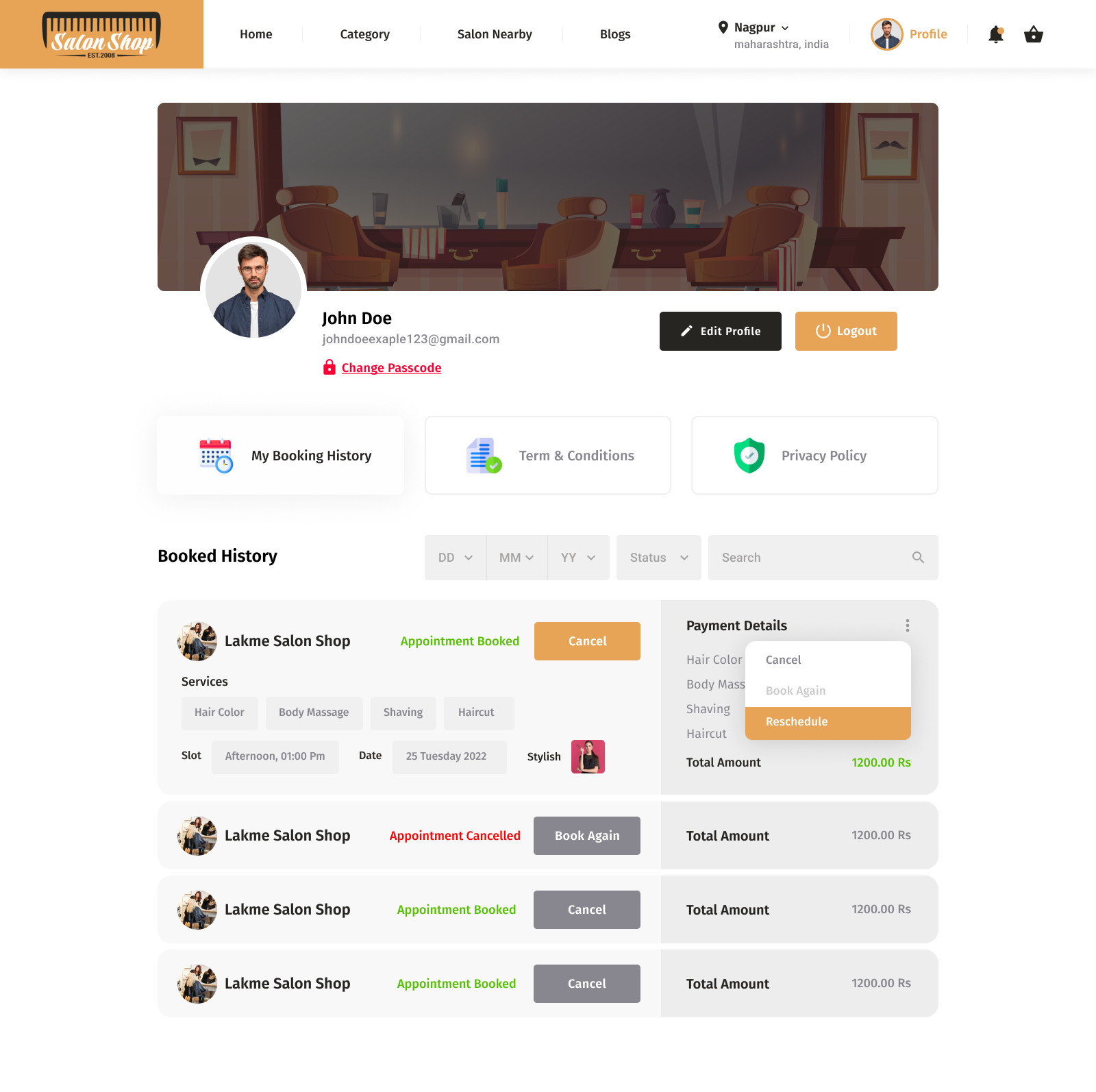 Master Salon project screenshot 2: Showcasing the user interface and design